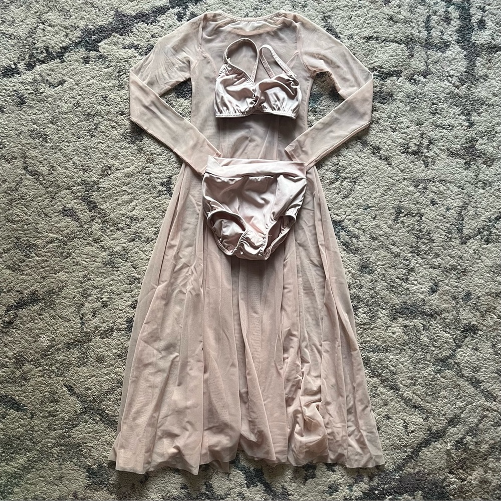 Kelle Beige Mesh Dress Dance Costume